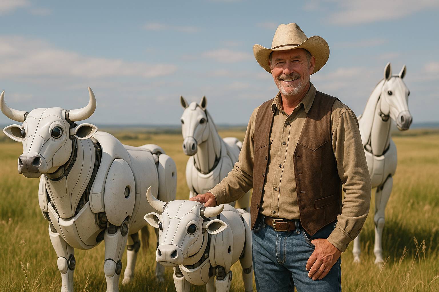 Rancher with robot cattle